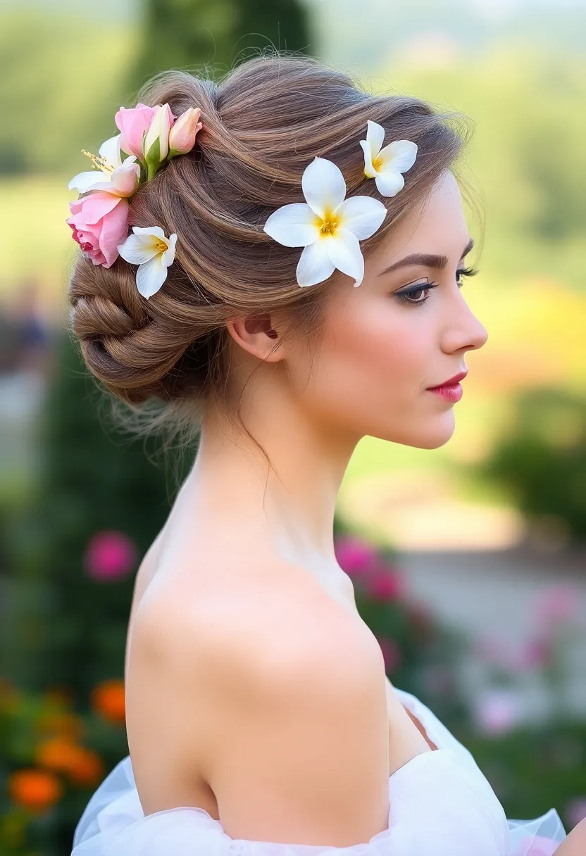 20 Stunning Prom Hairstyles That'll Make You the Belle of the Ball! (#7 Is a Showstopper!) - 7. Twisted Updo with Floral Accents