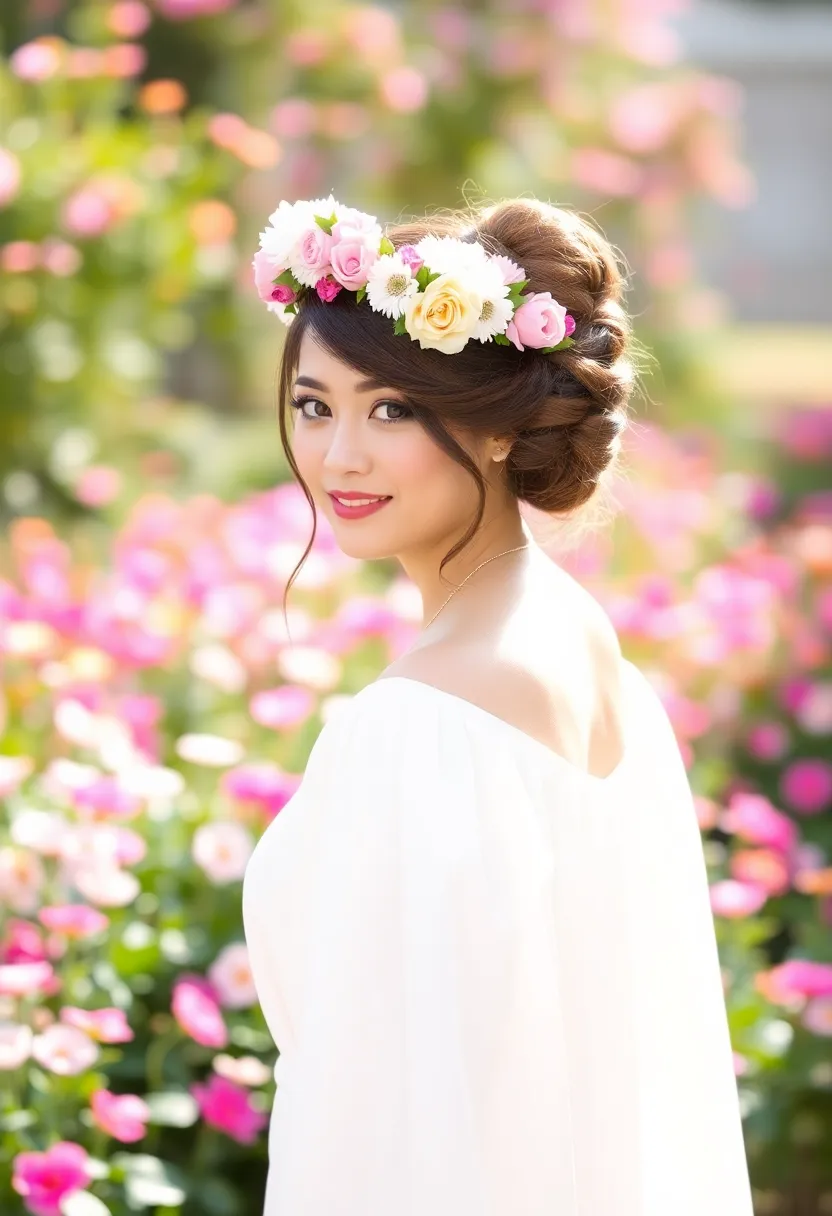 20 Trendy Graduation Hairstyles You Need to Try (Especially #5!) - 17. Floral Crown Updo