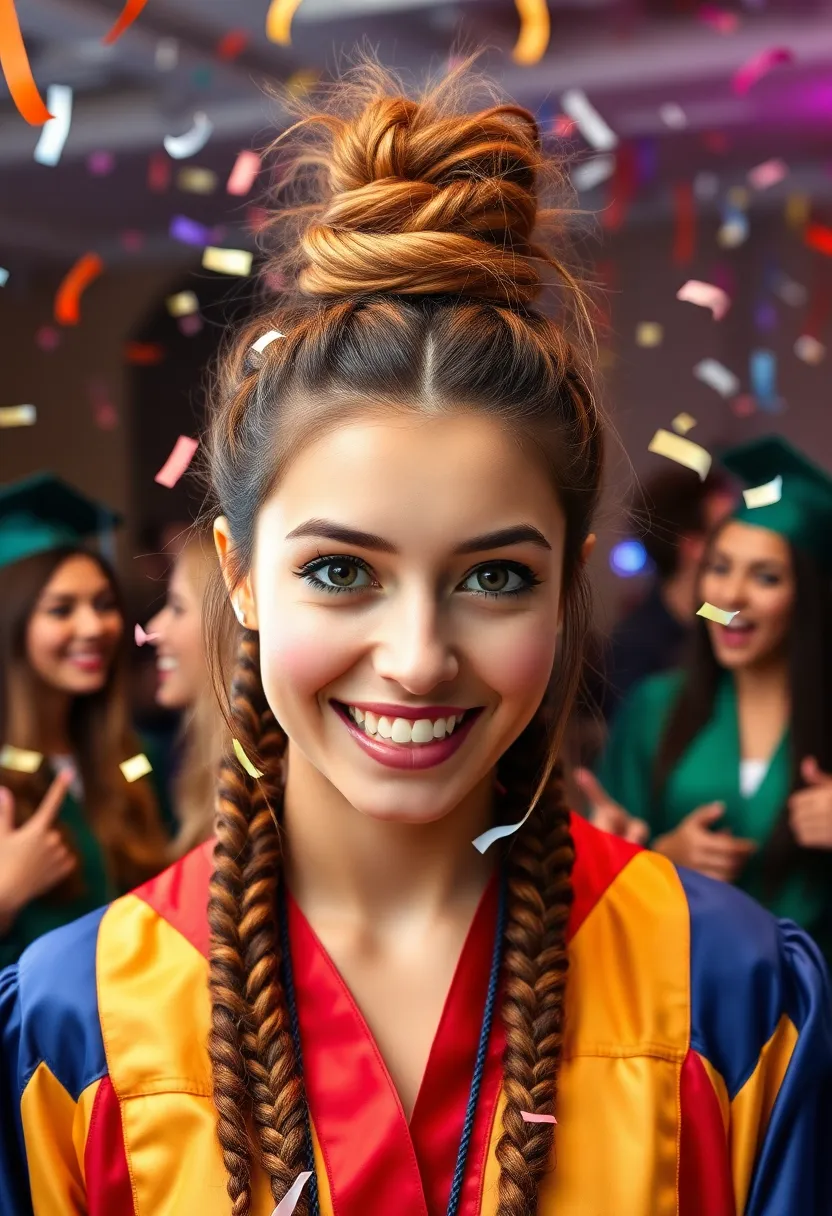 20 Trendy Graduation Hairstyles You Need to Try (Especially #5!) - 4. Messy Bun with Braids