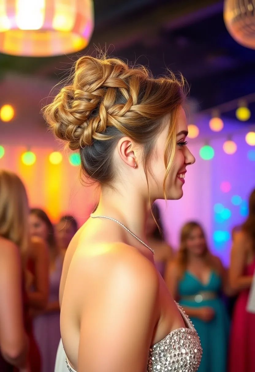 20 Stunning Prom Hairstyles That'll Make You the Belle of the Ball! (#7 Is a Showstopper!) - 2. Messy Bun with Braided Accent